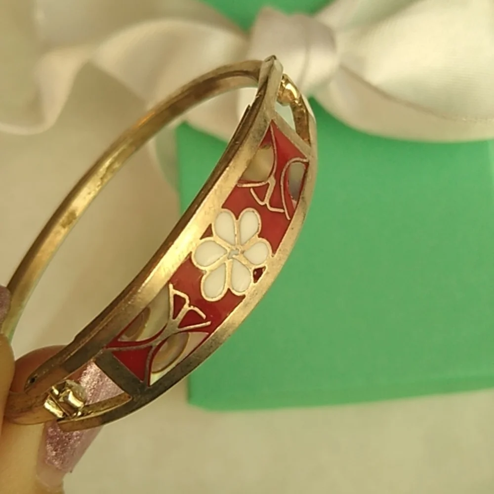 Vintage Sterling Silver 925 Baby Bracelet w/ Inlaid Flower and Butterflies